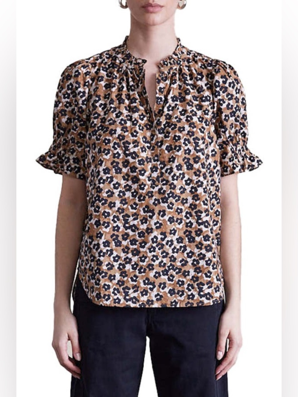 Apiece Apart  Los Altos Top in Tan, Black & Cream Floral | M